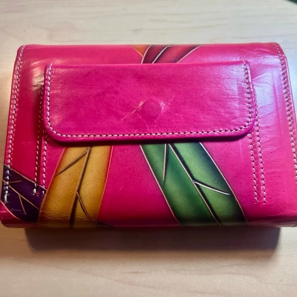 Hand painted Colorful Leather Women's wallet - Picture 2 of 3